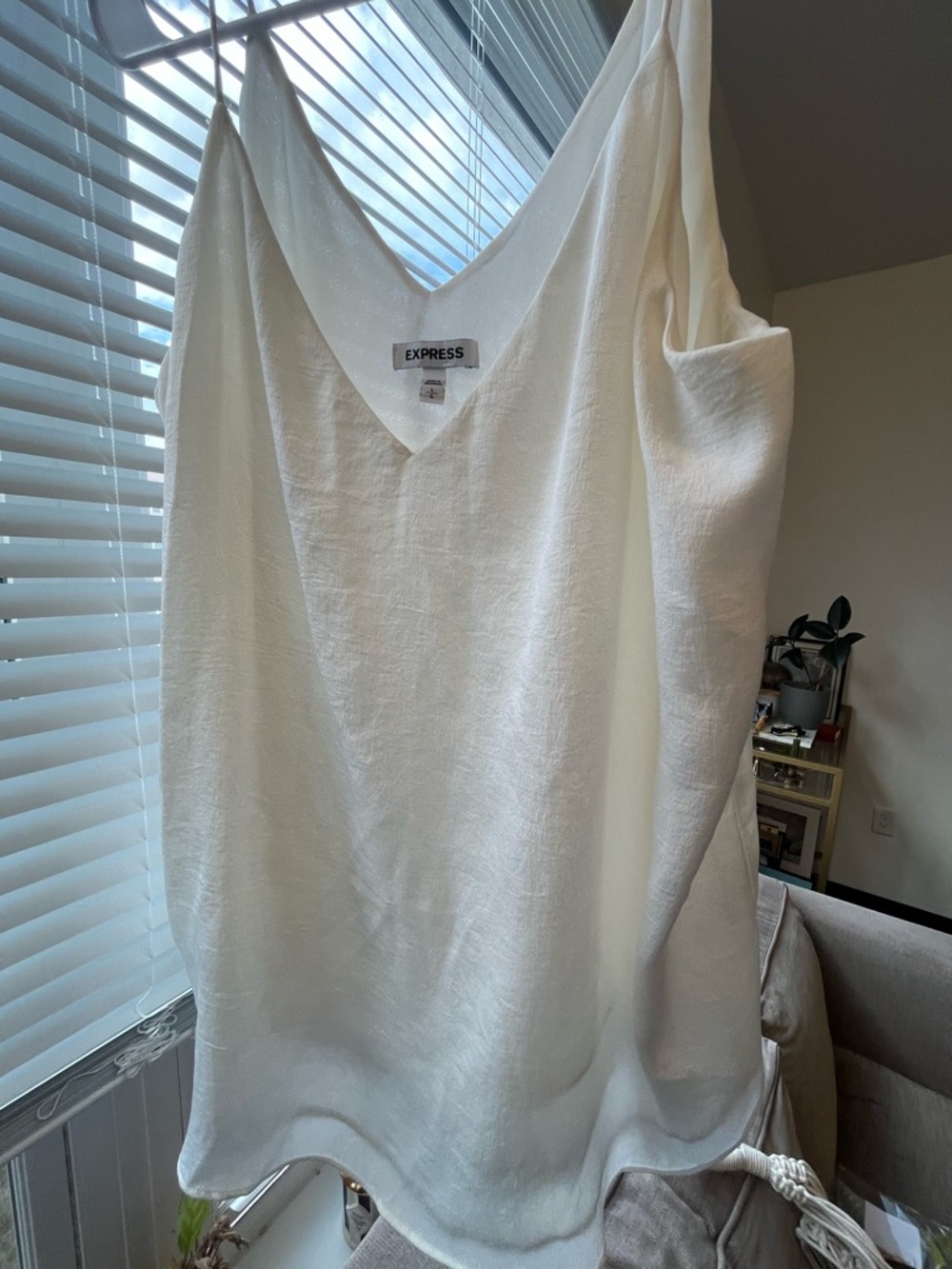 Express Women's Ivory V-Neck Satin-Look Cami